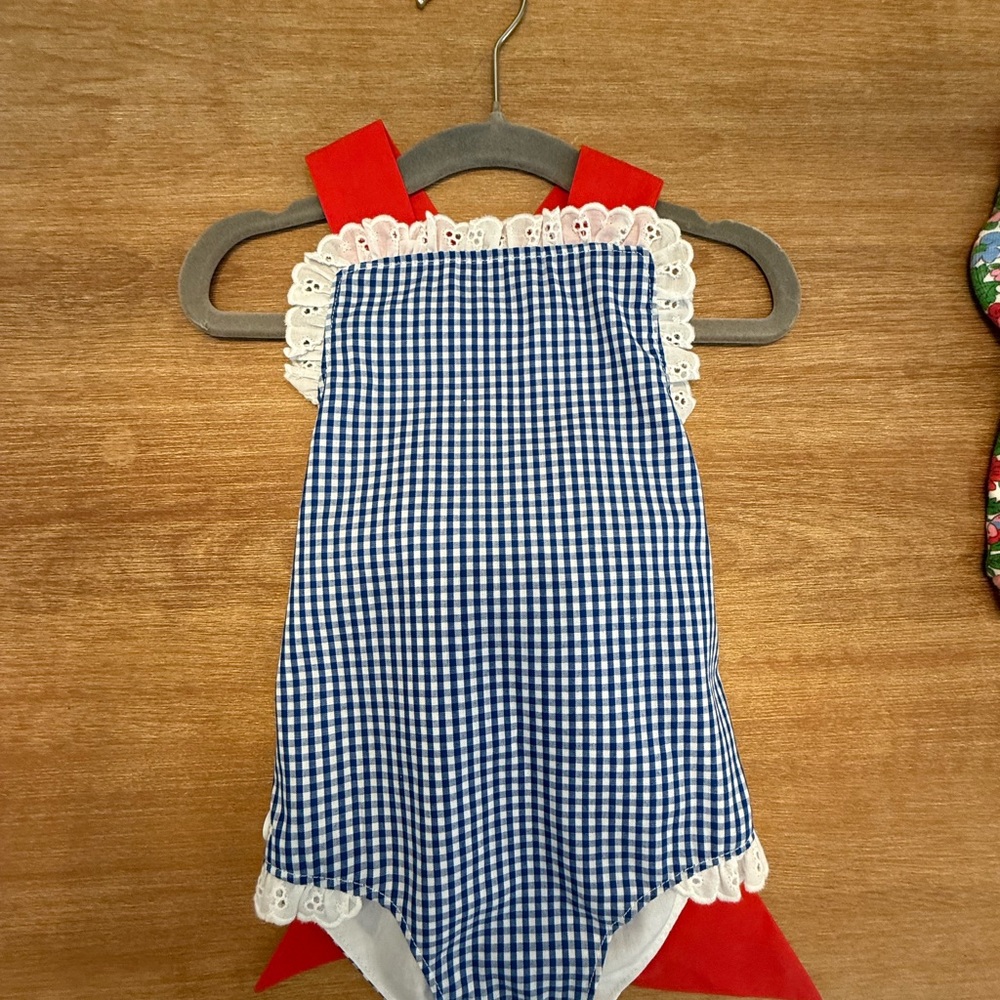 The Beaufort Bonnet Company Red and Blue Gingham Bodysuit